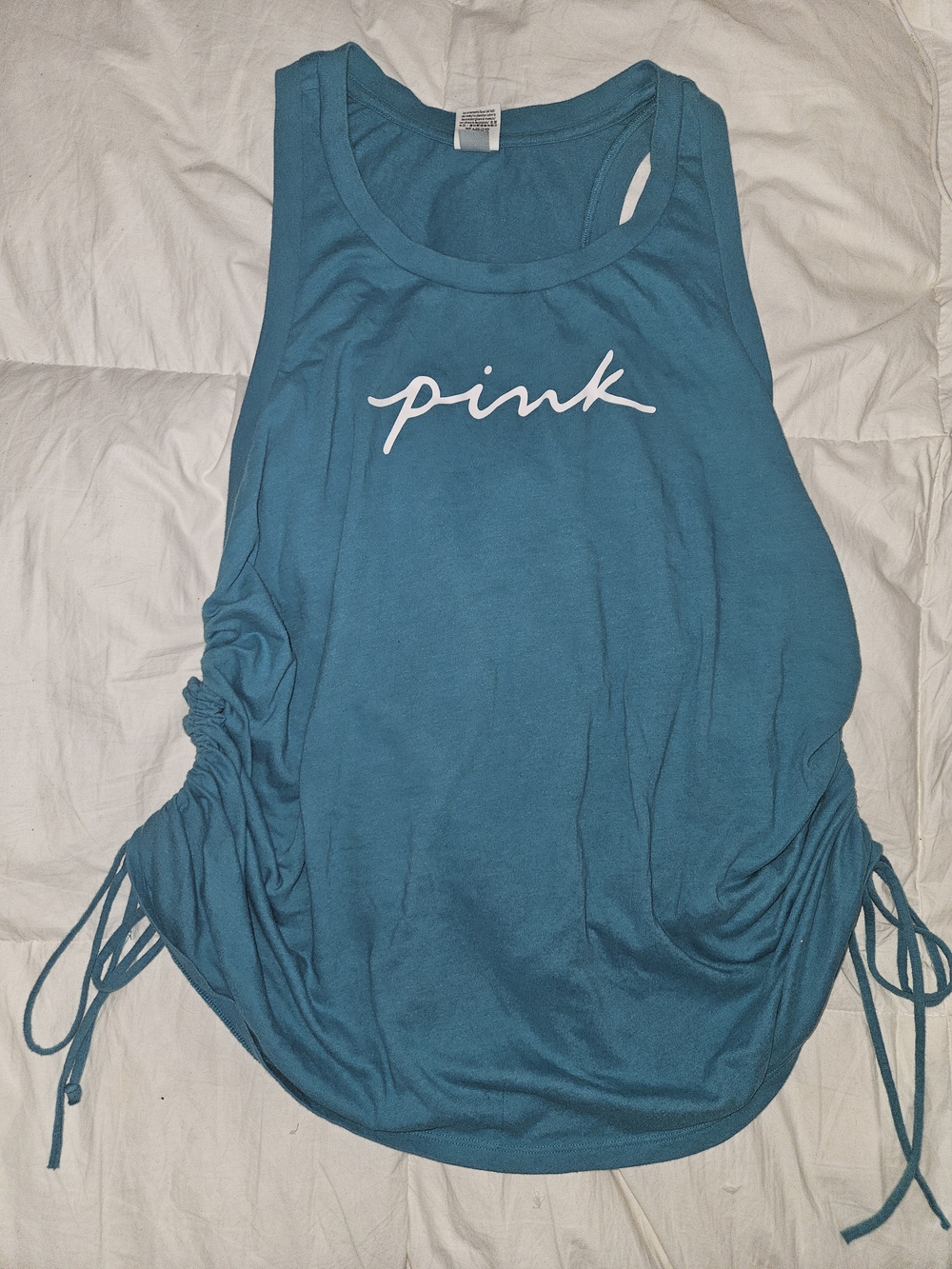 PINK Victoria's Secret Teal Side-Ruched Tank Top